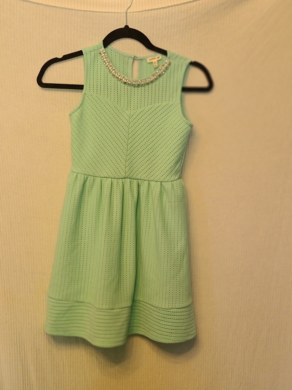 Monteau Mint Green Beaded Neckline Sleeveless Dress